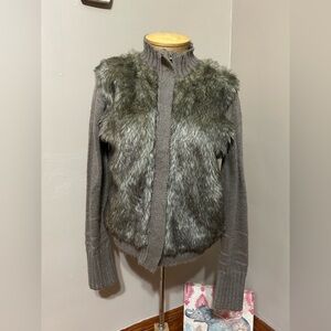Cynthia Rowley Wool Blend Sweater KNIT Faux Fur Coat Woman’s Sz XL